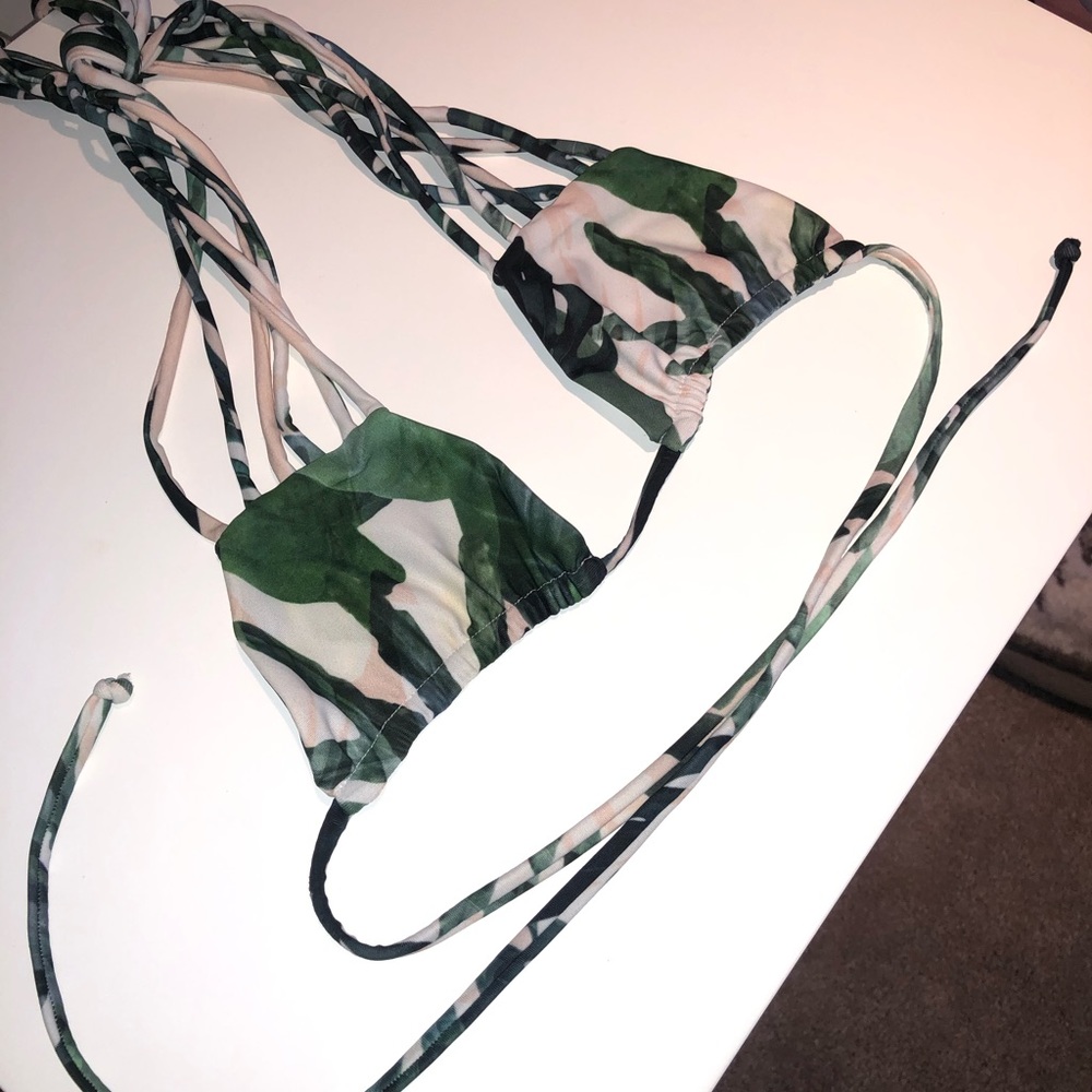 palm leaf stone fox bikini top